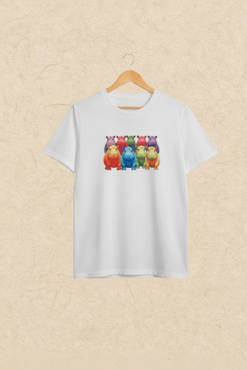 Camiseta Hipopótamos Arcoíris - Chicos de Falda